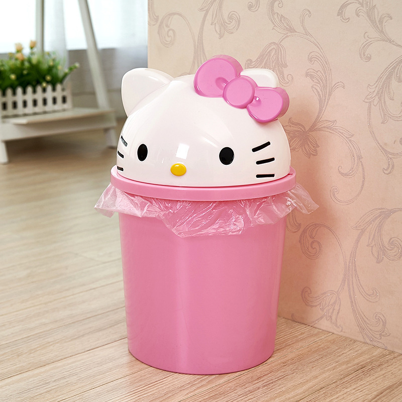 Office Furniture Brand - ถังขยะขนาดเล็ก Hello Kitty สำหรับโต๊ะทำงานในสำนักงาน, โต๊ะข้างเตียง, โต๊ะอ่านหนังสือ