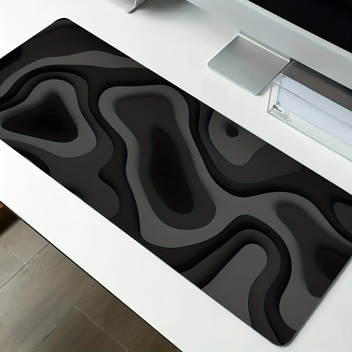 Office Furniture Brand - แผ่นรองเมาส์ขนาดใหญ่ลายหมุนวนสีดำเทา แผ่นรองโต๊ะทำงาน แผ่นรองเล่นเกม อุปกรณ์เสริมคอมพิวเตอร์ แผ่นรองเมาส์คีย์บอร์ด แผ่นรองเมาส์สำหรับสำนักงาน