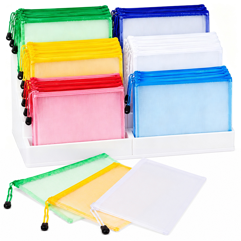 Binder Storage Box - 5/20PCS A4/A5 กระเป๋าซิปตาข่ายใสและสีต่างๆ สำหรับจัดเก็บเอกสาร แฟ้มเอกสาร พร้อมซิป
