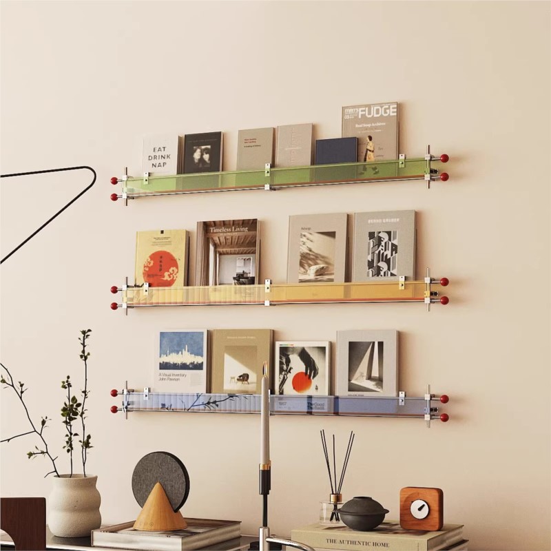 Office Furniture Brand - ชั้นวางติดผนังสำหรับหนังสือ อะคริลิค แก้วใส ชั้นวางนิตยสาร สไตล์บาวเฮาส์ ตกแต่งผนัง