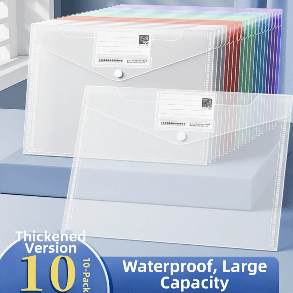 Binder Storage Box - 10 ชิ้นแฟ้มใส A4 พลาสติกความจุขนาดใหญ่ปุ่มสแน็ปปิดแฟ้มโฟลเดอร์กระเป๋าเก็บเอกสารกระเป๋าเอกสารทนทาน